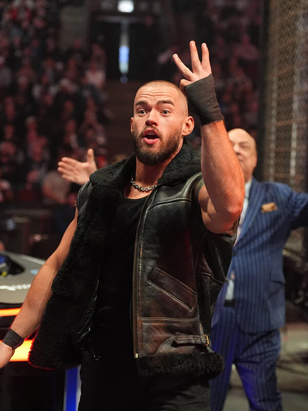 Austin Theory WWE Black Shearling Leather Vest