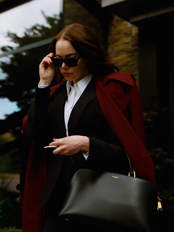 Bugonia 2025 Emma Stone Red Wool Coat