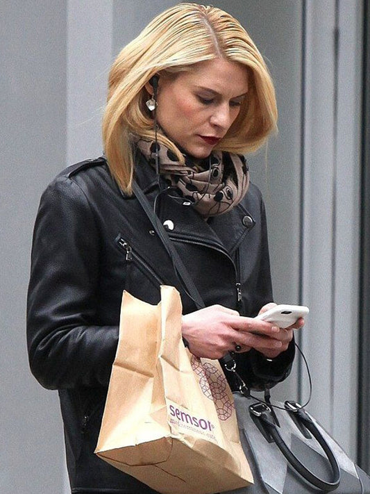 Claire Danes Black Biker Leather Jacket