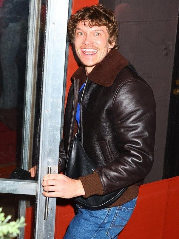 Connor Storrie SNL 2026 Brown Shearling Jacket