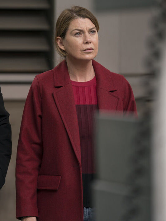 Ellen Pompeo Grey’s Anatomy Maroon Wool Coat