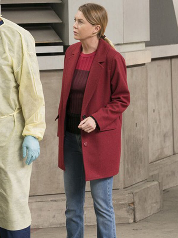 Ellen Pompeo Grey’s Anatomy Maroon Wool Coat
