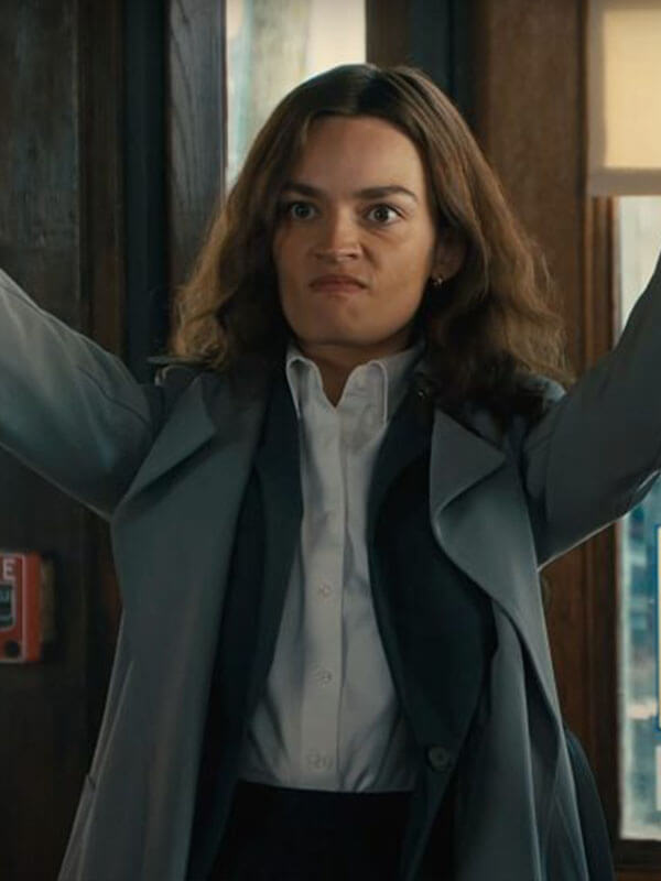 Emma Mackey Ella McCay Grey Wool Coat