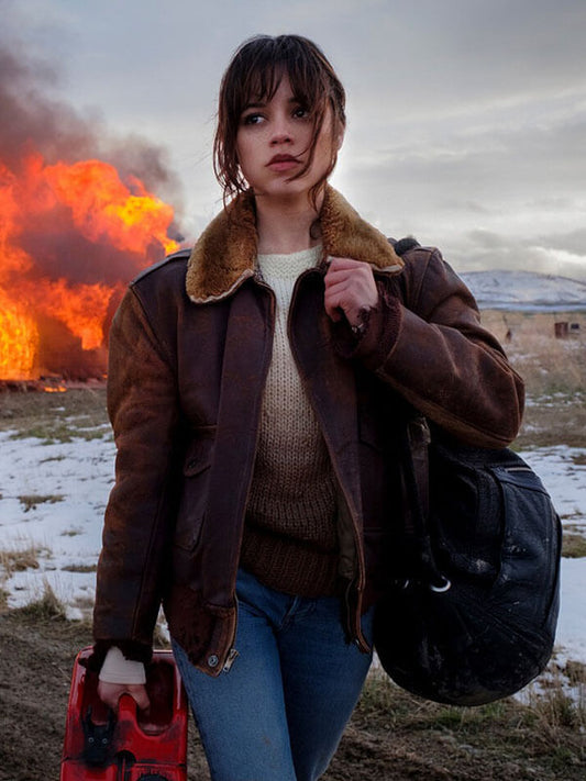 Hurry Up Tomorrow 2025 Jenna Ortega Brown Fur Jacket