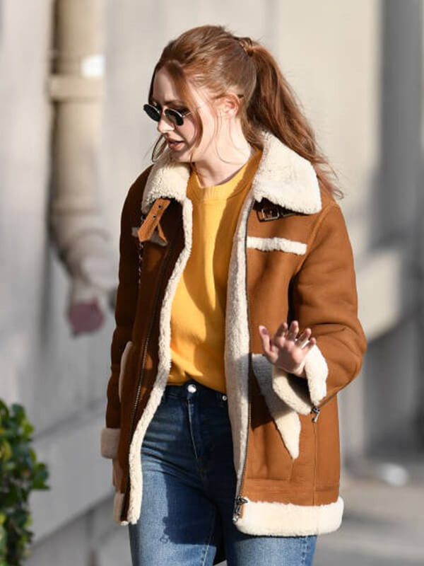 Karen Gillan Brown Shearling Suede Leather Jacket