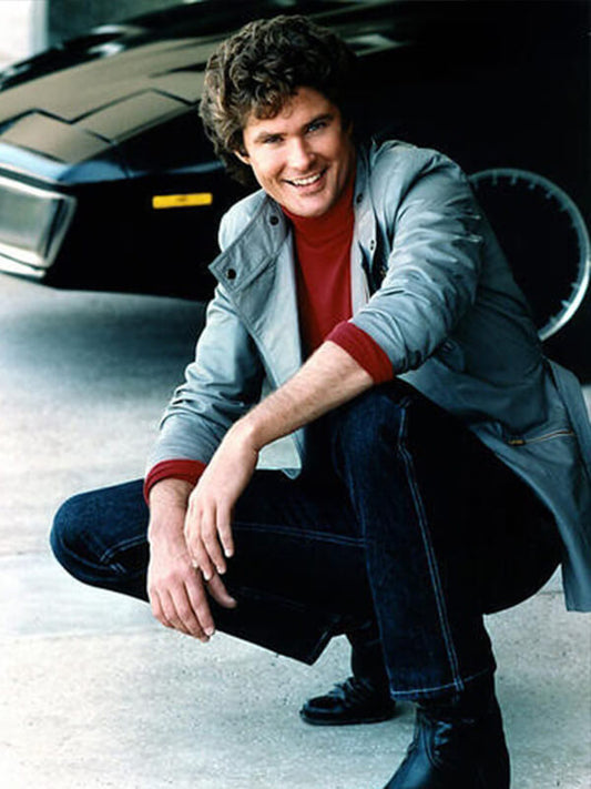 Knight Rider David Hasselhoff Gray Leather Racer Jacket