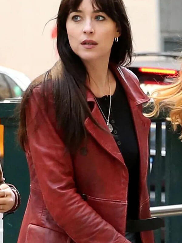 Madame Web 2024 Dakota Johnson Red Leather Coat