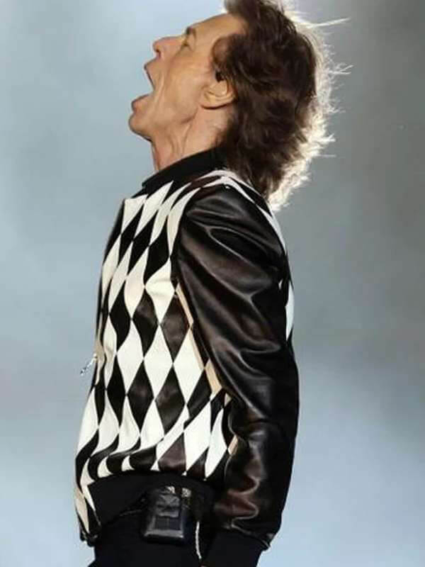 Mick Jagger Bomber Black & White Leather Jacket