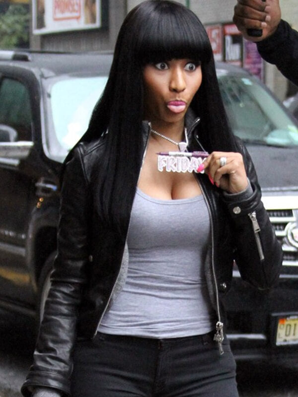 Nicki Minaj Black Leather Biker Jacket