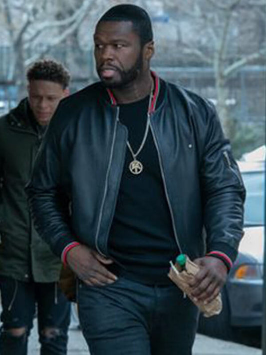 Power 50 Cent Black Leather Bomber Jacket