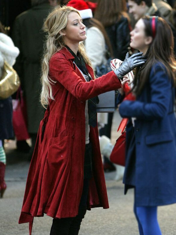 Serena van der Woodsen Gossip Girl Red Suede Coat