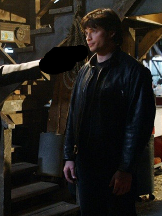 Smallville Clark Kent Black Biker Leather Jacket
