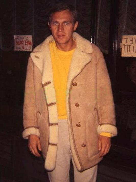 Steve McQueen Beige Suede Shearling Jacket