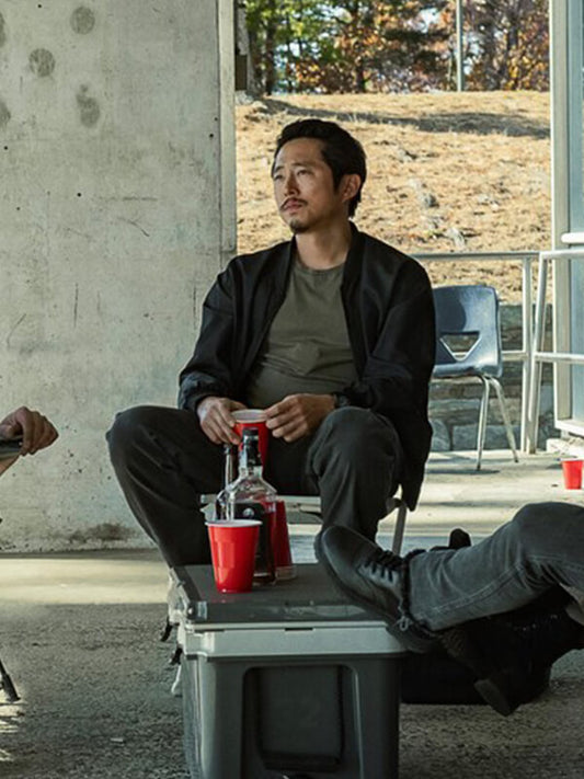 Steven Yeun The Rip 2026 Black Bomber Jacket