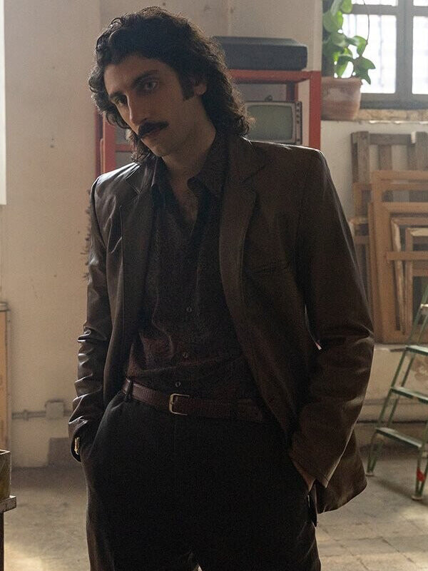The Big Fake 2026 Pietro Castellitto Brown Leather Jacket