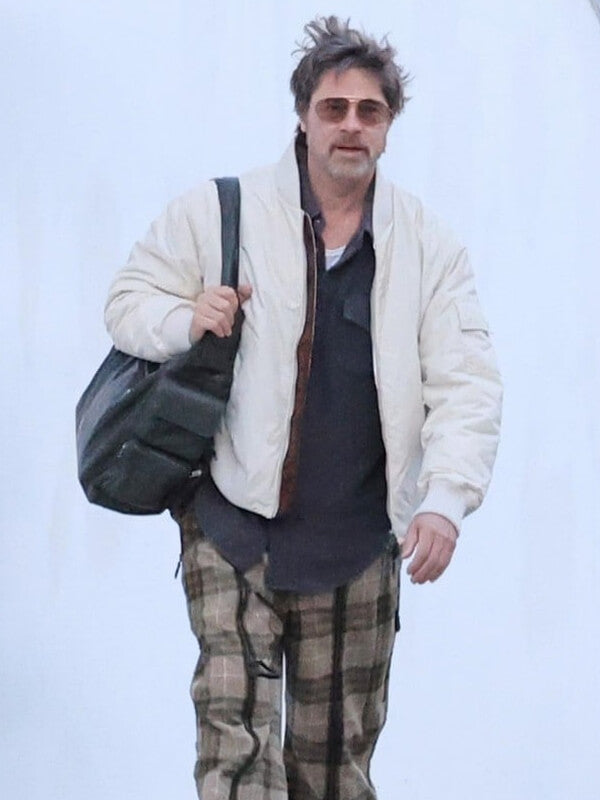 The Riders 2027 Brad Pitt White Bomber Jacket
