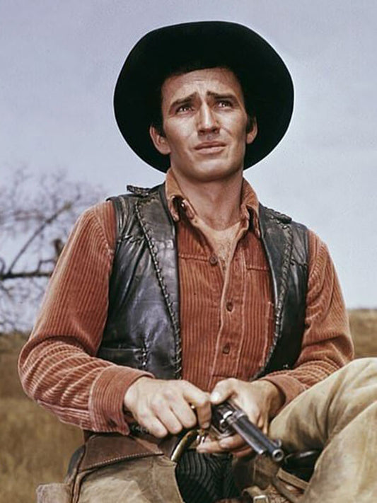 The Virginian James Drury Black Leather Vest