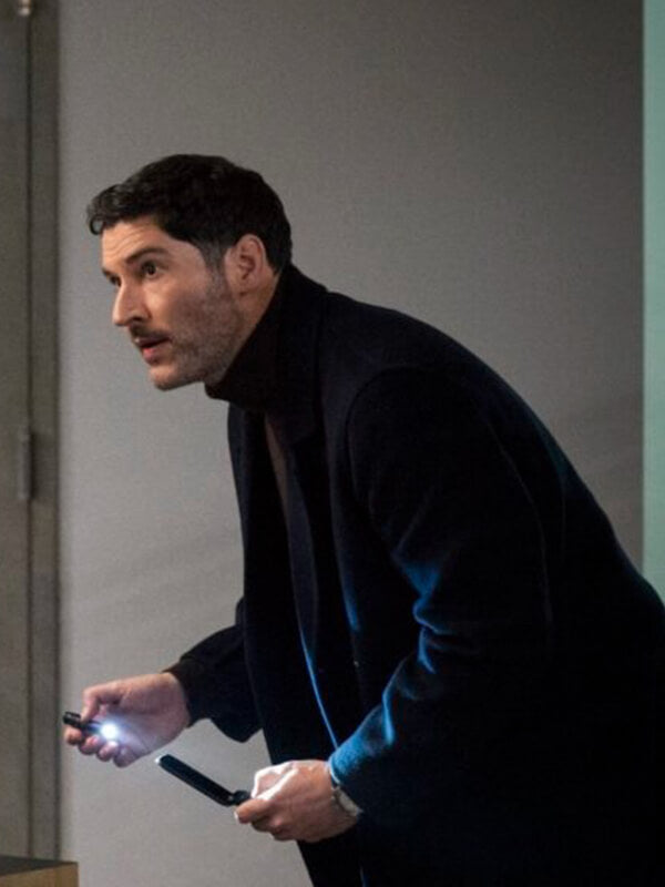 Tom Ellis CIA 2026 Hart Hoxton Blue Wool Coat