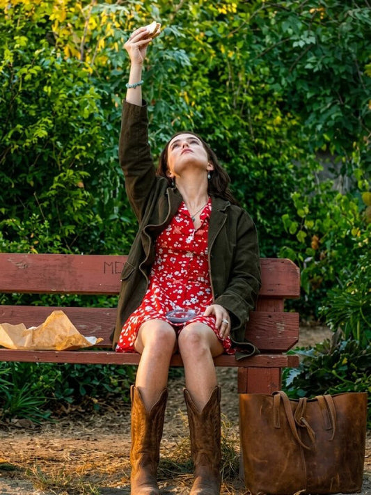 Zoey Deutch Voicemails For Isabelle 2026 Brown Suede Coat