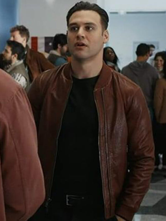 9-1-1 S09 Ryan Guzman Brown Bomber Leather Jacket