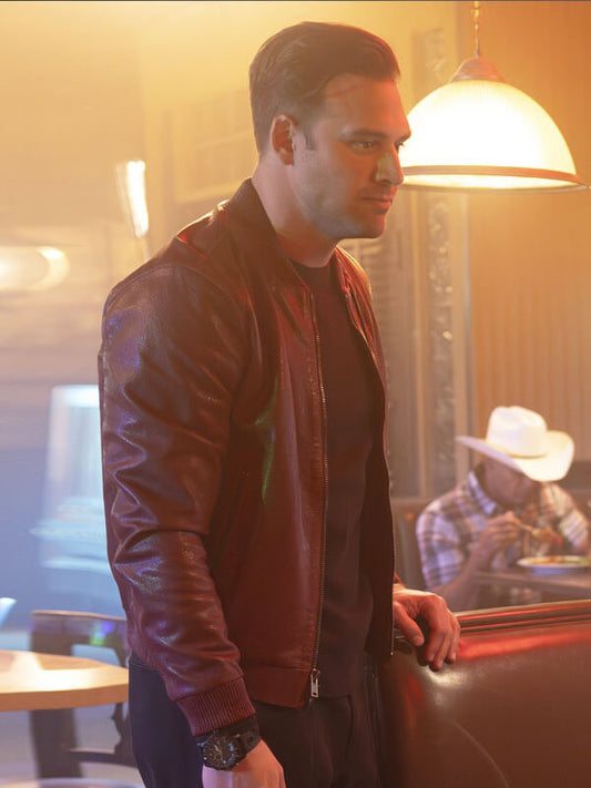 9-1-1 S09 Ryan Guzman Brown Bomber Leather Jacket