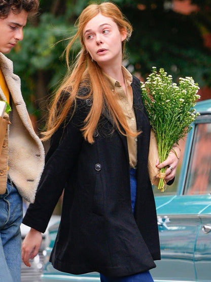 A Complete Unknown Elle Fanning Black Wool Coat Black Friday Sale