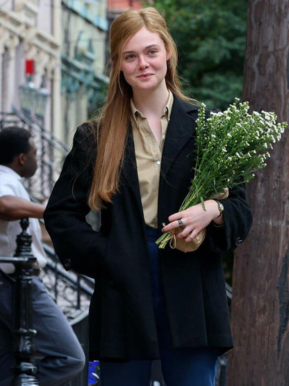 A Complete Unknown Elle Fanning Black Wool Coat Buy now