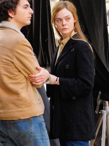 A Complete Unknown Elle Fanning Black Wool Coat Sale