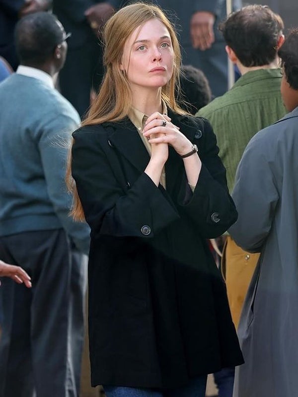 A Complete Unknown Elle Fanning Black Wool Coat Womens Sale