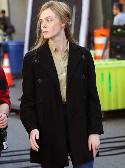 A Complete Unknown Elle Fanning Black Wool Coat