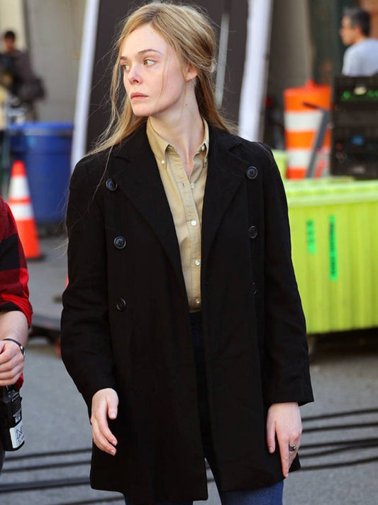 A Complete Unknown Elle Fanning Black Wool Coat