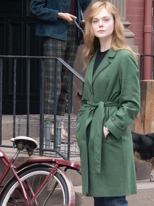 A Complete Unknown Elle Fanning Green Wool Coat on Sale