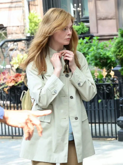 A Complete Unknown Elle Fanning Off White Cotton Coat Womens Sale