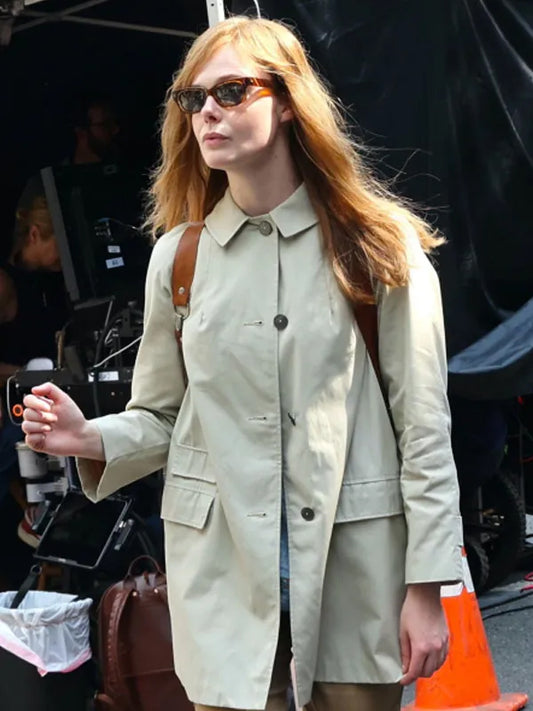 A Complete Unknown Elle Fanning Off White Cotton Coat