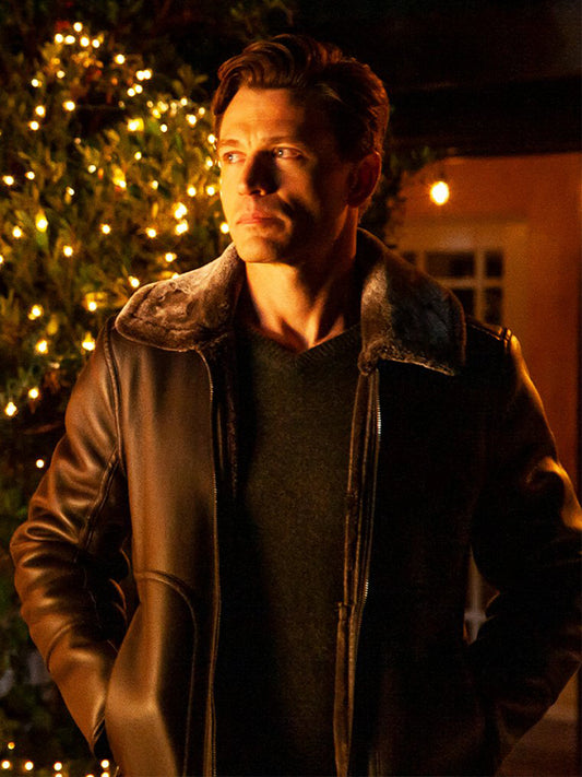 A Very Charming Christmas Town Sawyer Larsen Shearling Leather Jacket