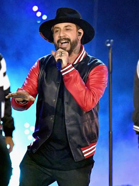 AJ McLean Red Black Bomber Leather Varsity Jacket