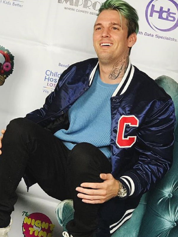 Aaron Carter Blue Satin Bomber Jacket Easter Sale