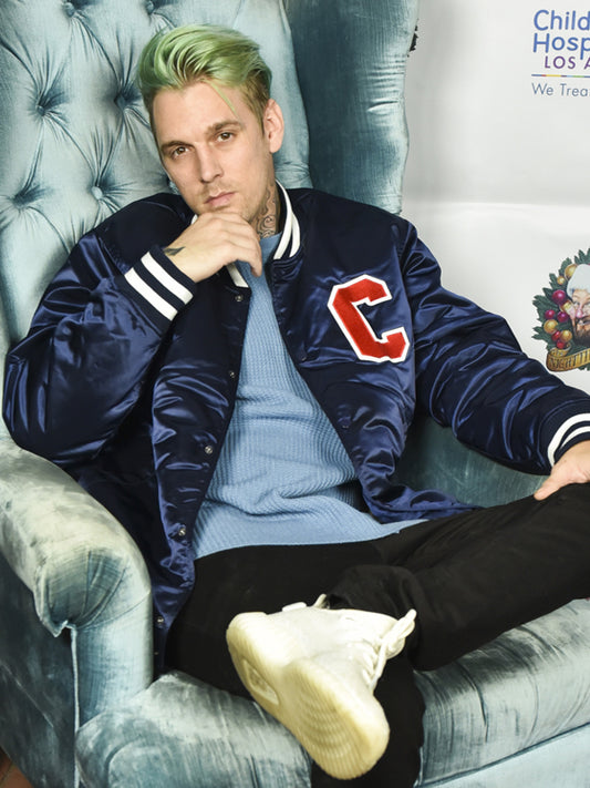 Aaron Carter Blue Satin Bomber Jacket