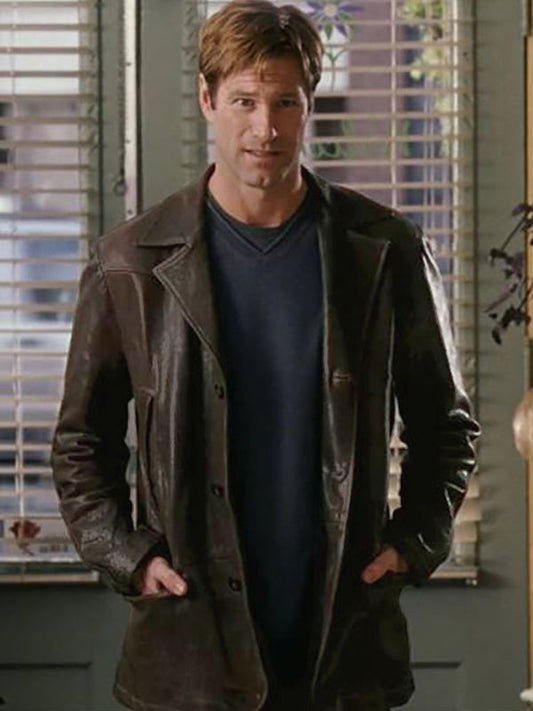 Aaron Eckhart Love Happens Brown Leather Coat