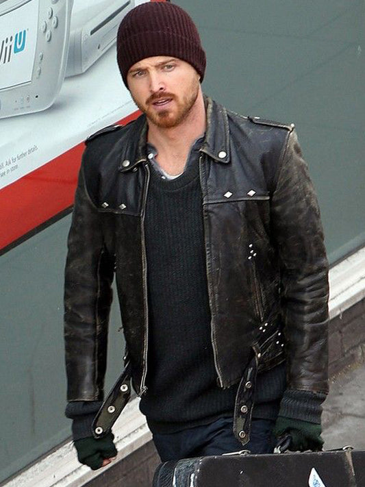 Aaron Paul Better Call Saul Distressed Black Leather Jacket