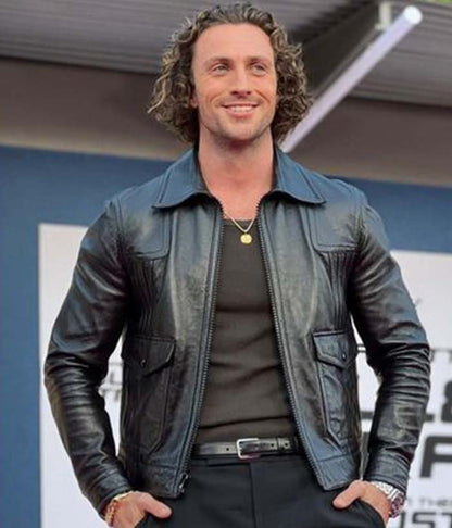 Aaron Taylor Bullet Train Black Leather Jacket