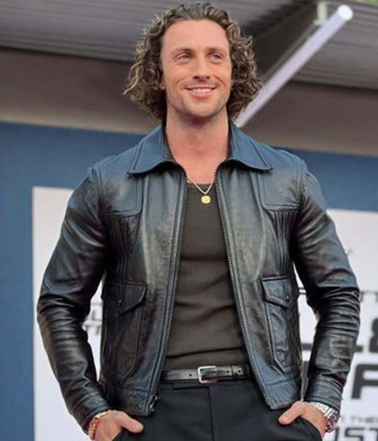 Aaron Taylor Bullet Train Black Leather Jacket