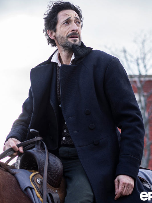 Adrien Brody Chapelwaite Blue Wool Winter Coat Black Friday Sale
