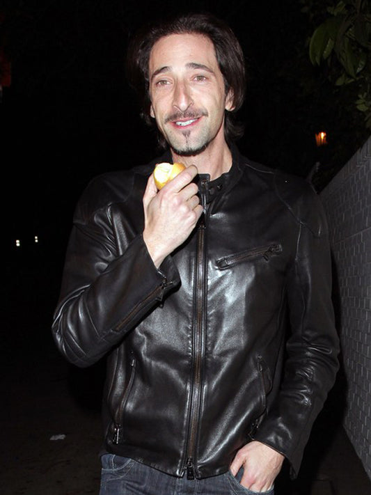 Adrien Brody Classic Biker Black Leather Jacket