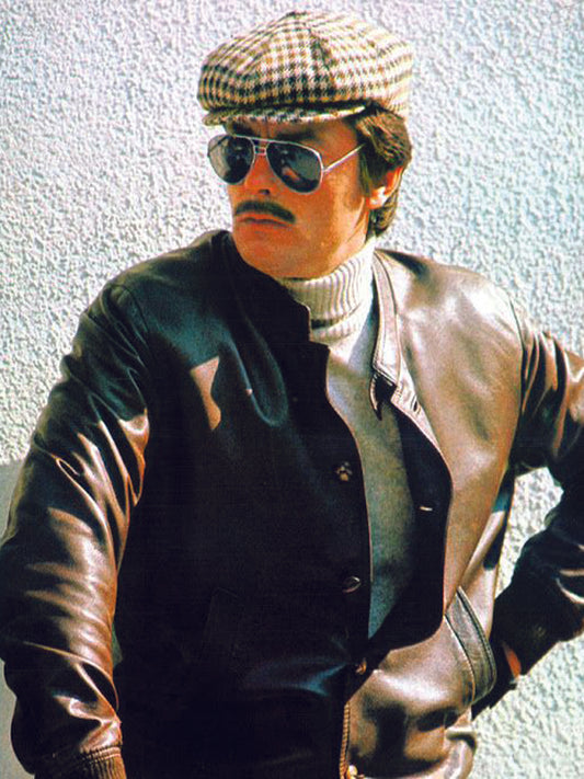 Alain Delon Vintage Leather Biker Jacket Black Friday Sale