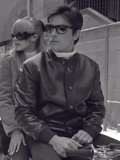 Alain Delon Vintage Leather Biker Jacket on Sale