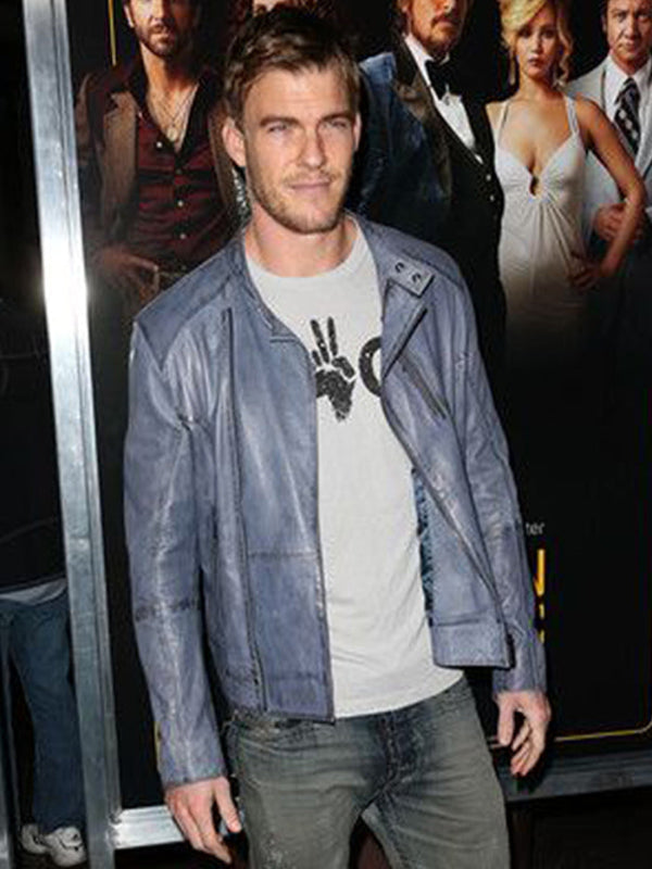 Alan Ritchson Biker Blue Leather Jacket Christmas Sale