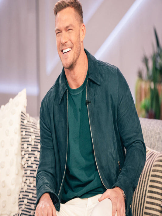 Alan Ritchson Green Leather Suede Jacket lederjacke herren
