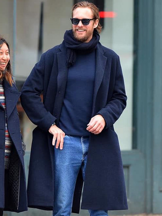 Alexander Skarsgard Vintage Blue Wool Coat Black Friday Sale