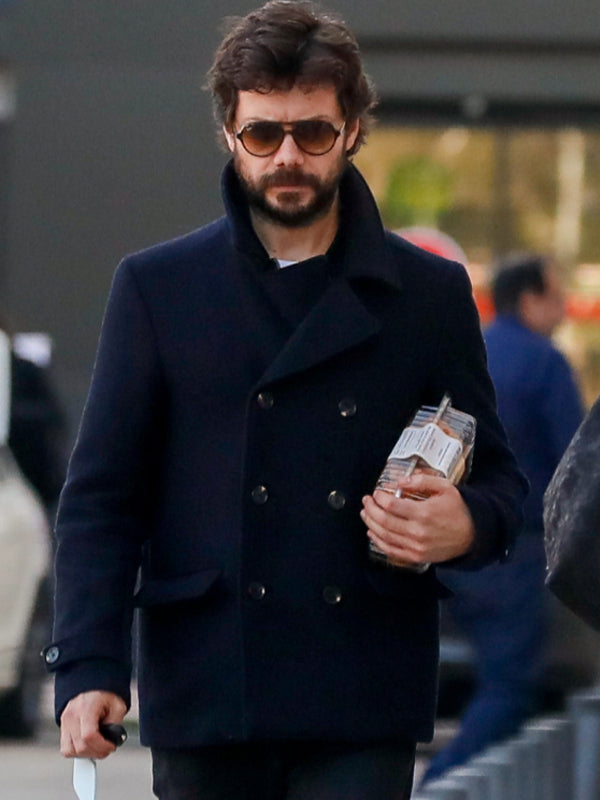Alvaro Mortez Money Heist Black Wool Pea Coat Black Friday Sale